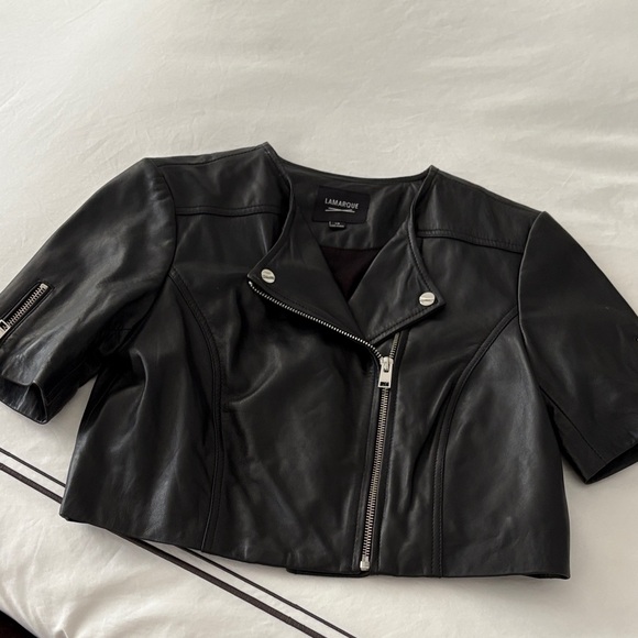 Lamarque Short Sleeve Black Leather Jacket - Picture 1 of 3